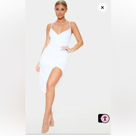 Pretty Little Things Lauriell White Wrap Front Crepe Midi Dress Sz 6 - Picture 1 of 7